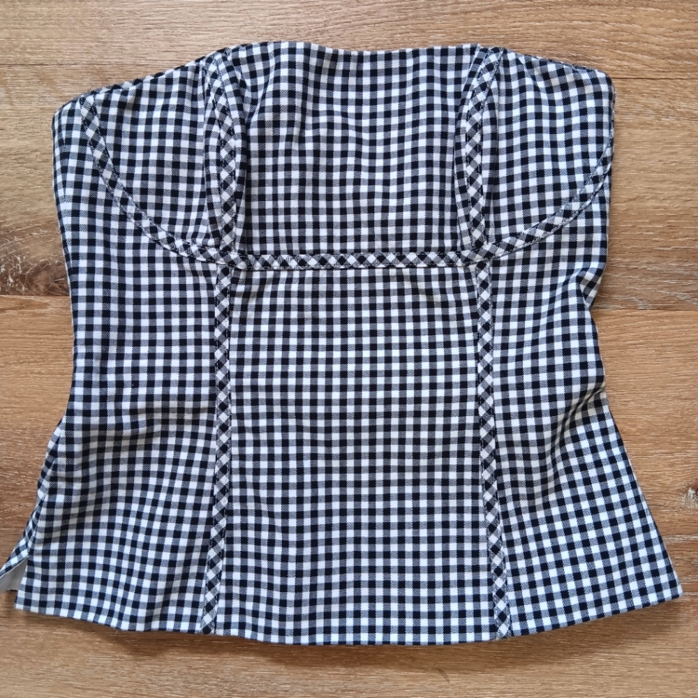 White House Black Market Gingham Print Strapless Top Size 0
